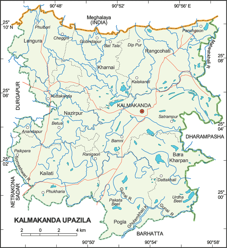 Kalmakanda Upazila Map Netrokona District Bangladesh