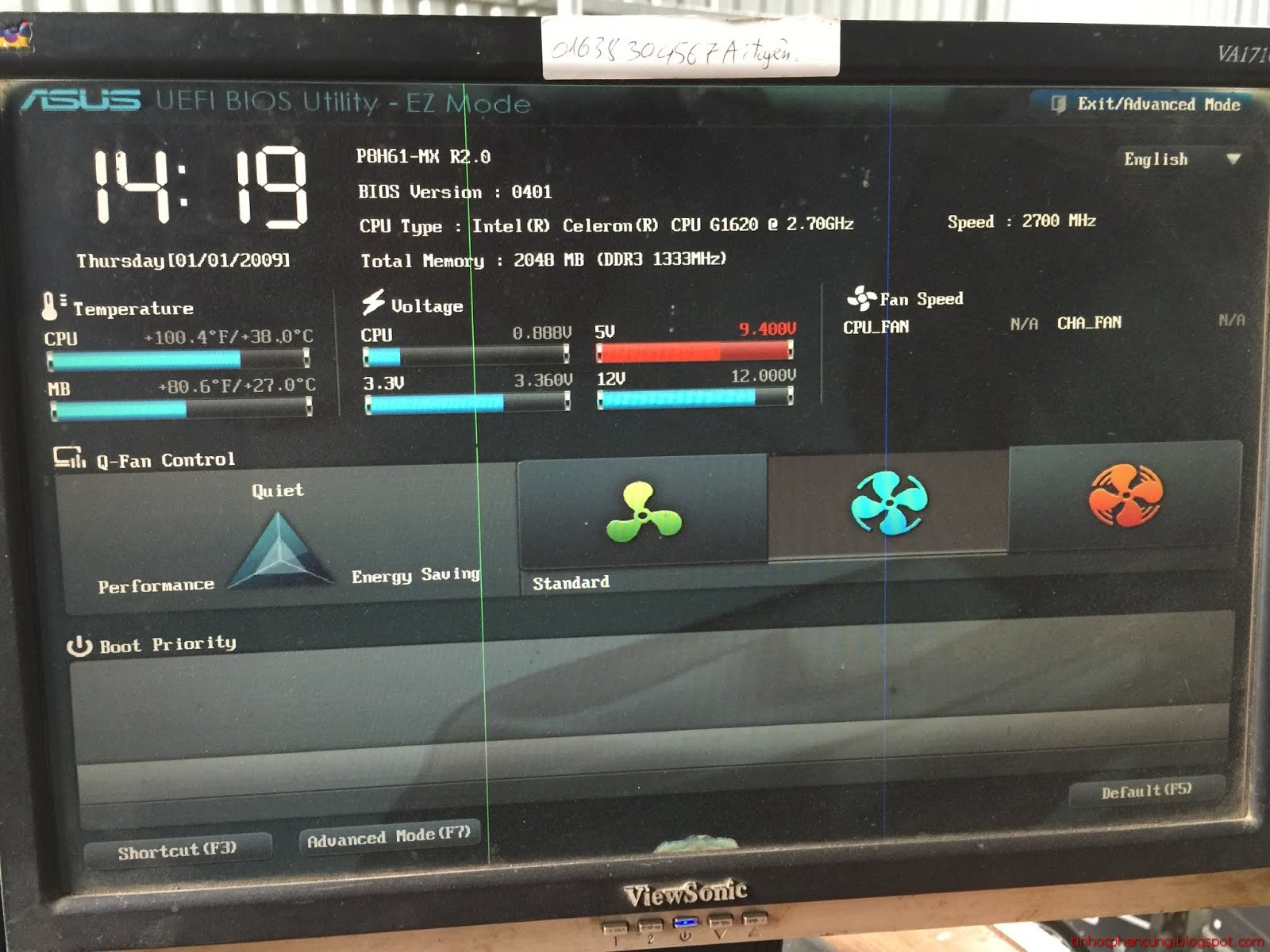 Tin Học Phần Cứng Asus H61M K dâng áp trong Bios