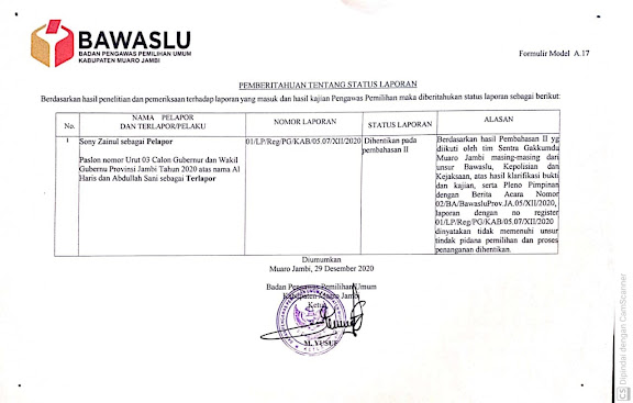 gakkumdu muaro jambi hentikan kasus al haris