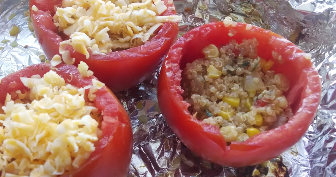 l.c.k.Cafe Baked Tomatoes with Quinoa, Corn, and Green Chiles