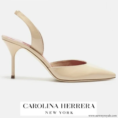 Queen Letizia wore Carolina Herrera nude patent leather slingback pumps