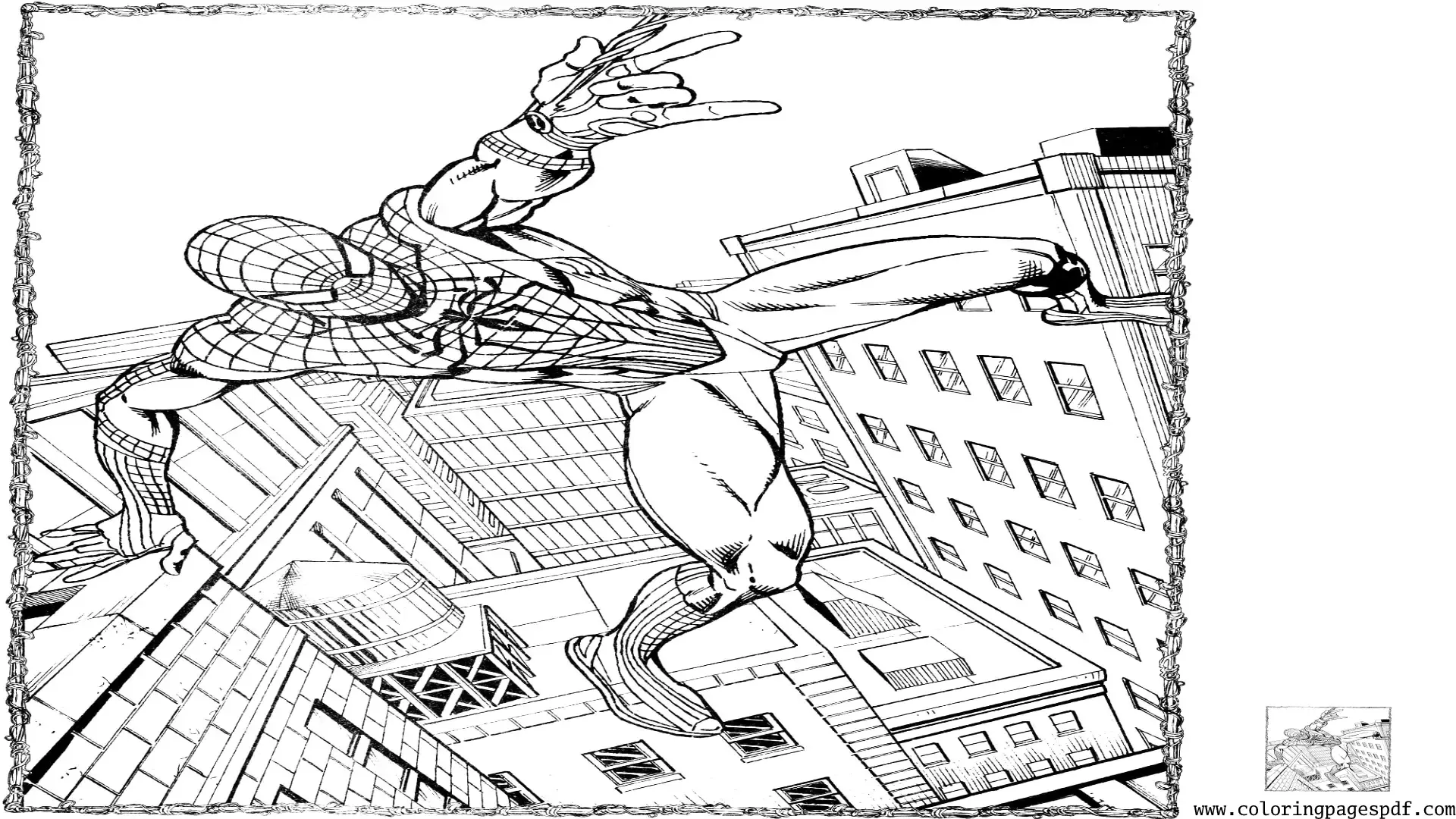 Coloring Page Of Spiderman In The Air