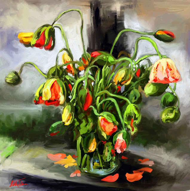 Poppy still life digital oil painting by Mikko Tyllinen