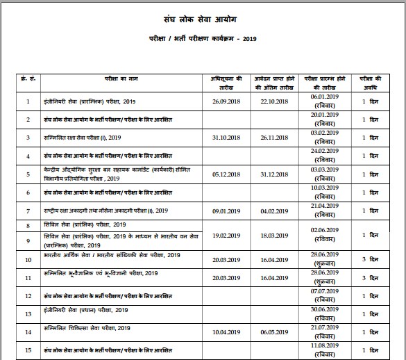 Upsc Calendar 2015 Pdf