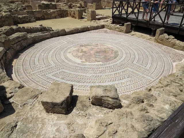Cyprus Road Trip Itinerary: circular mosaic at Paphos Archaeological Park