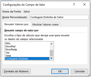 Figura 4: Escolha do tipo de cálculo para resumo.