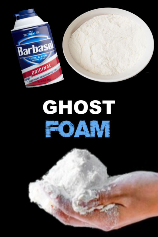 Forget play dough- wow the kids with GHOST FOAM instead!  This ghostly dough is so icy cold it just might give you chills! #ghost #ghostdrawing #ghostfoam #ghostfoamrecipe #ghostfoamcraft #ghostcraftsforkids #ghostcrafts #ghostrecipes #ghostartprojectsforkids #ghostmud #ghostplaydough #halloweenactivities #halloweenartsandcraftsforkids #growingajeweledrose #activitiesforkids
