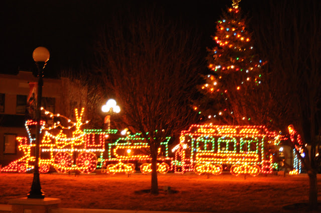 Christmas train lights at Cheyenne Depot