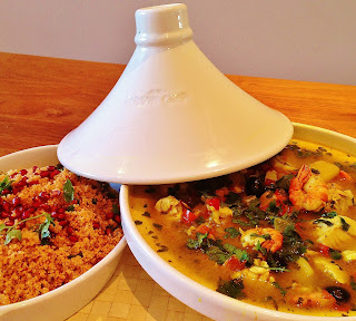 Spicy Fish Tagine with Harissa & Pomegranate Couscous
