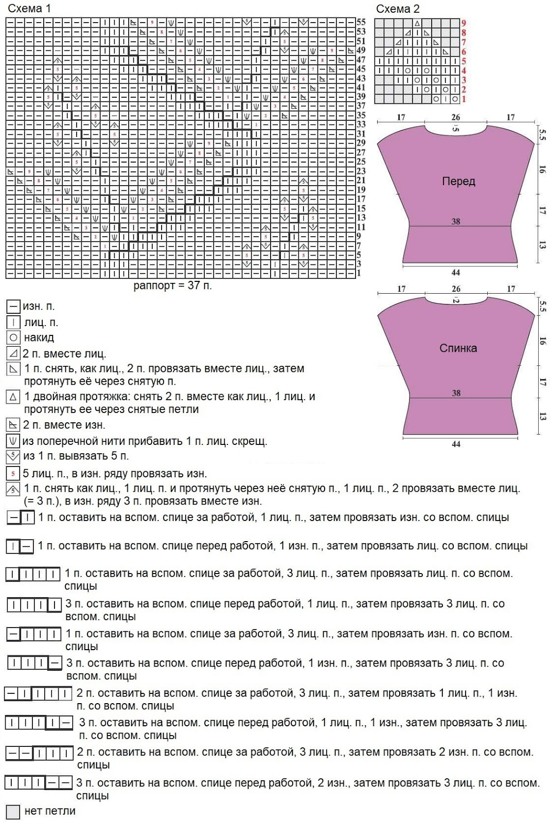 схема футболки спицами