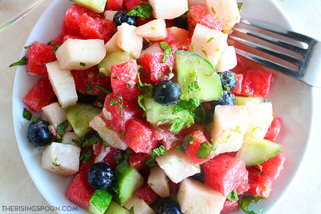 Watermelon Salad with Cucumber, Jicama & Blueberries