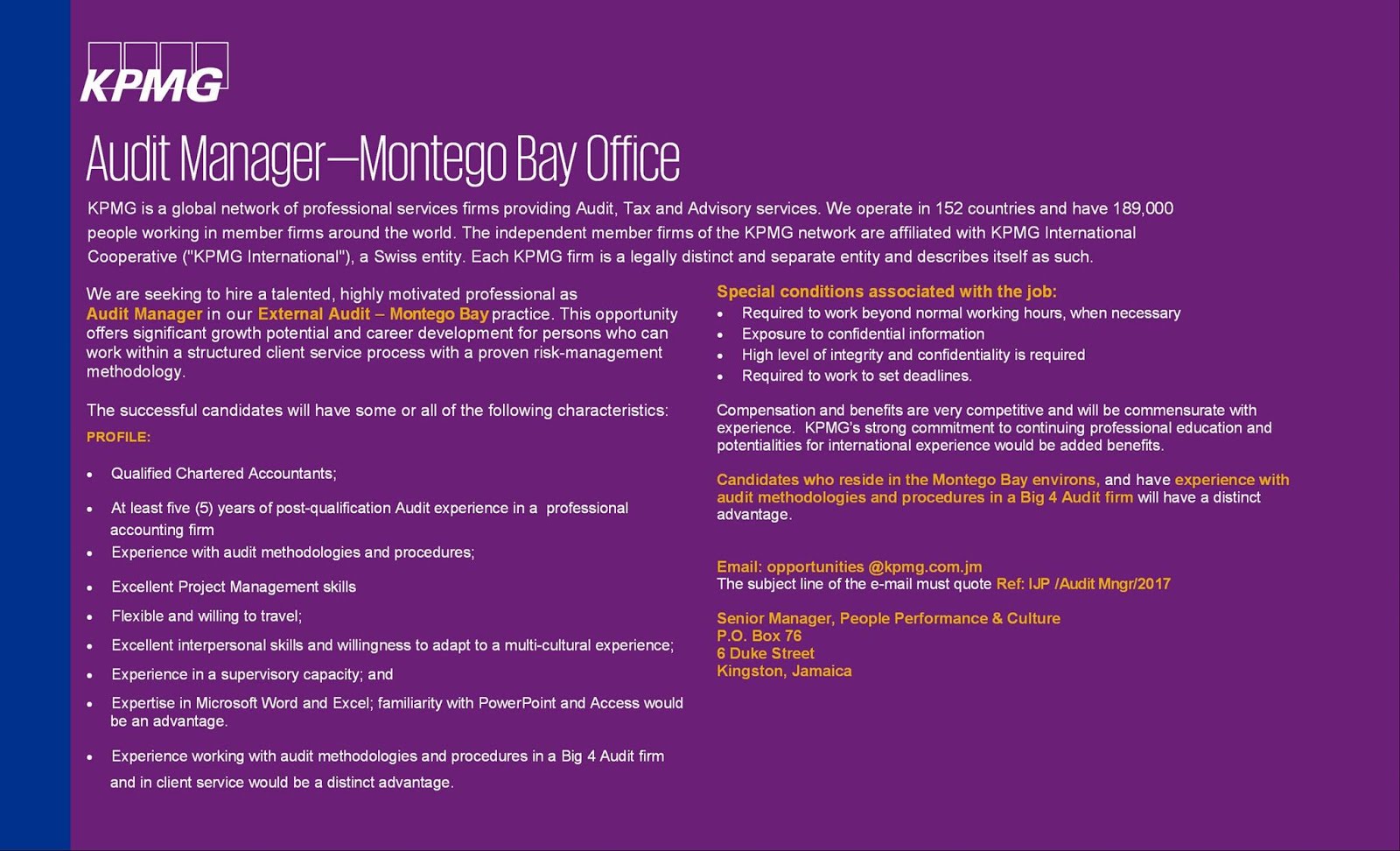 I Need A Job Jamaica Audit Manager