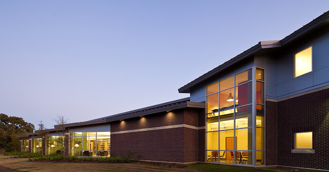 exterior of library at night