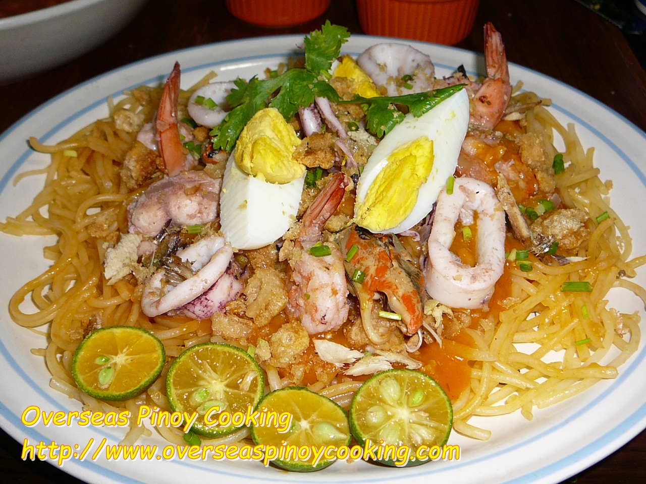 Pansit Palabok, Rice Noodles with Seafood