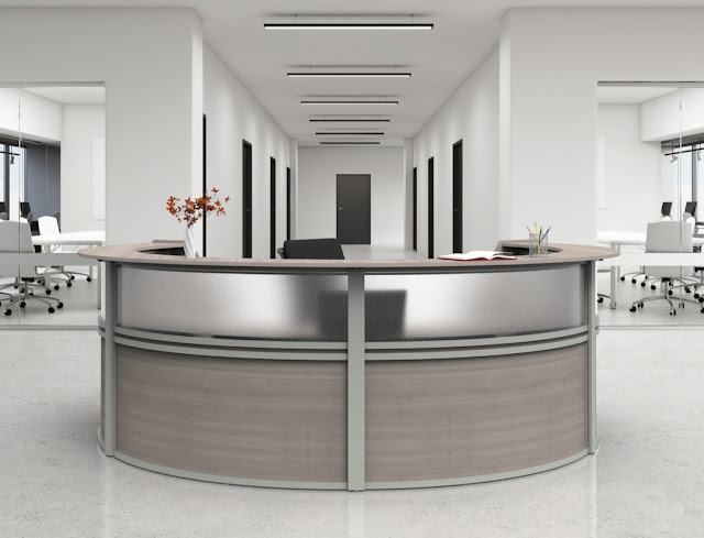 large curved reception desk