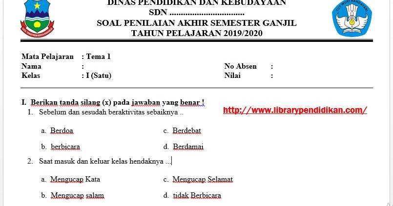 Soal Uas Tema 4 Kelas 2 Semester 1 Dan Kunci Jawaban