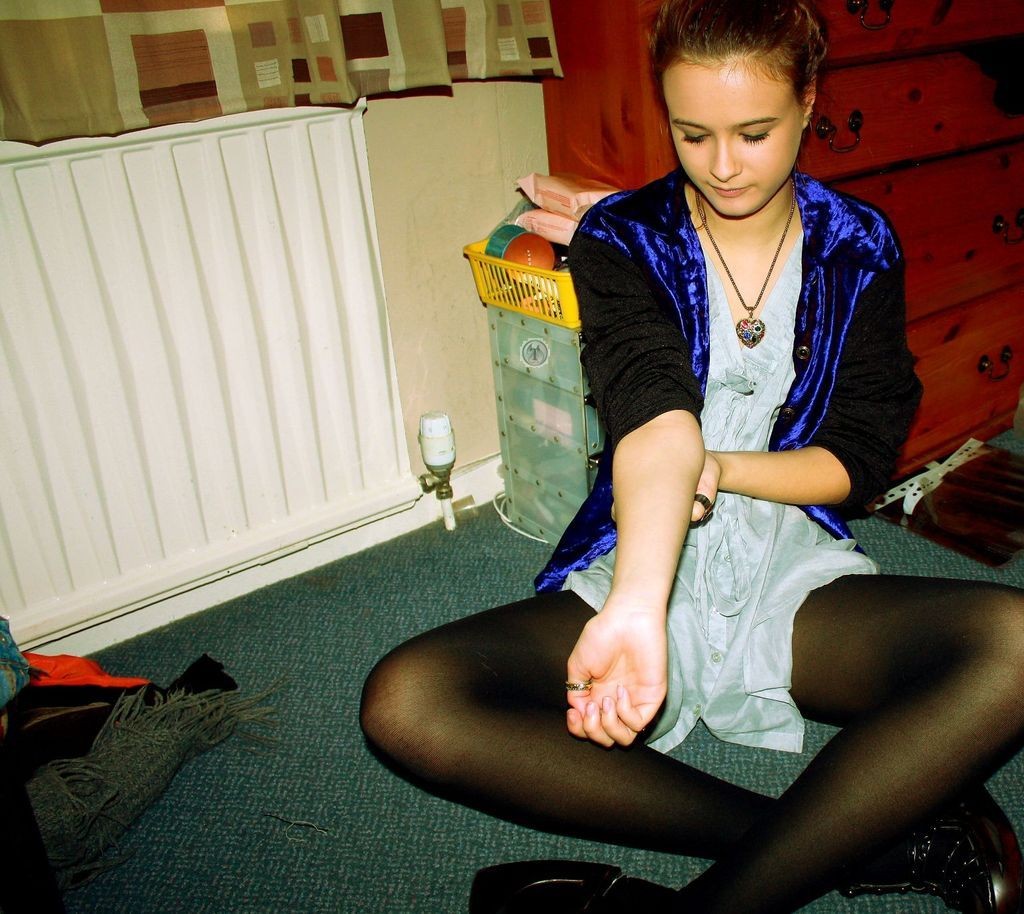 Tights Teens Brunettes in Shirt and Black Tig picture
