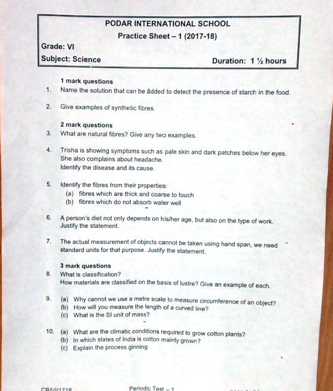 Science Practice Sheet1