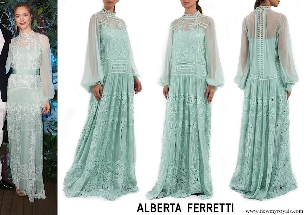 Beatrice Borromeo wore ALBERTA FERRETTI Lace Embroidered Maxi Dress