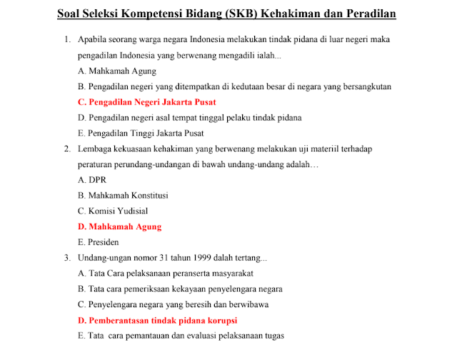 Materi Soal SKB Kehakiman dan Peradilan CPNS 2020 (Seleksi Kompetensi Bidang)