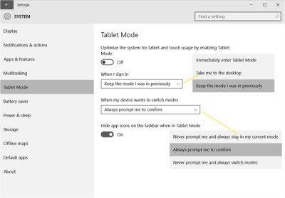 Configuración del modo tableta de Windows 10