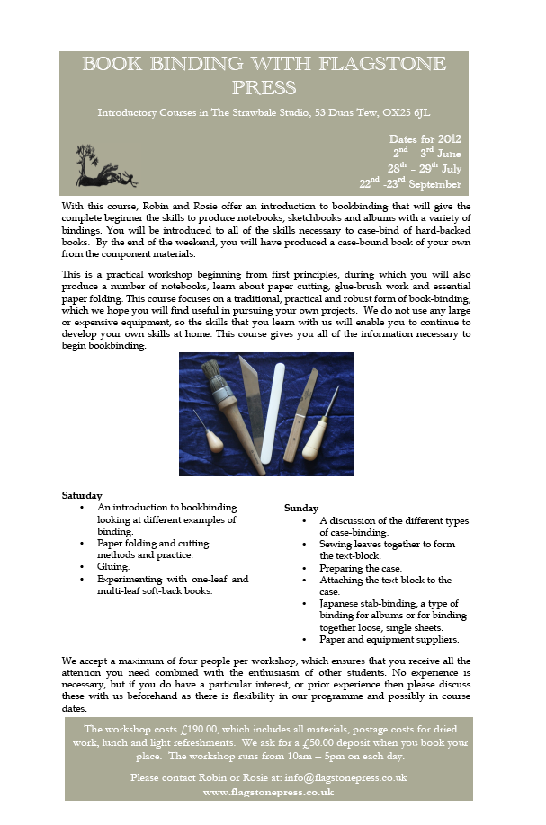 Bookbinding Courses 2012 The Wytham Studio