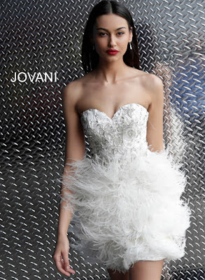 Ivory Strapless Feather Red Carpet Jovani Short Dress