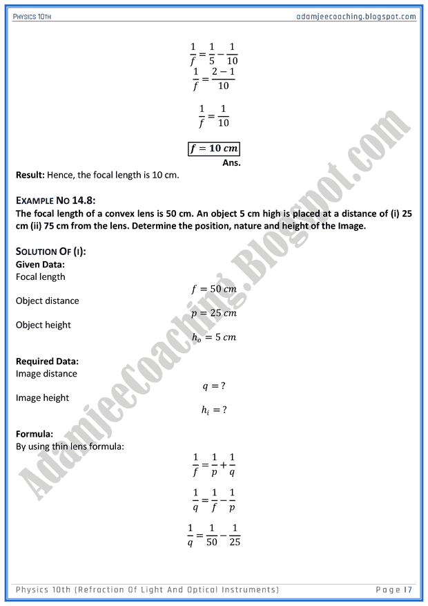 Adamjee Coaching Refraction of Light and Optical Instruments Solved
