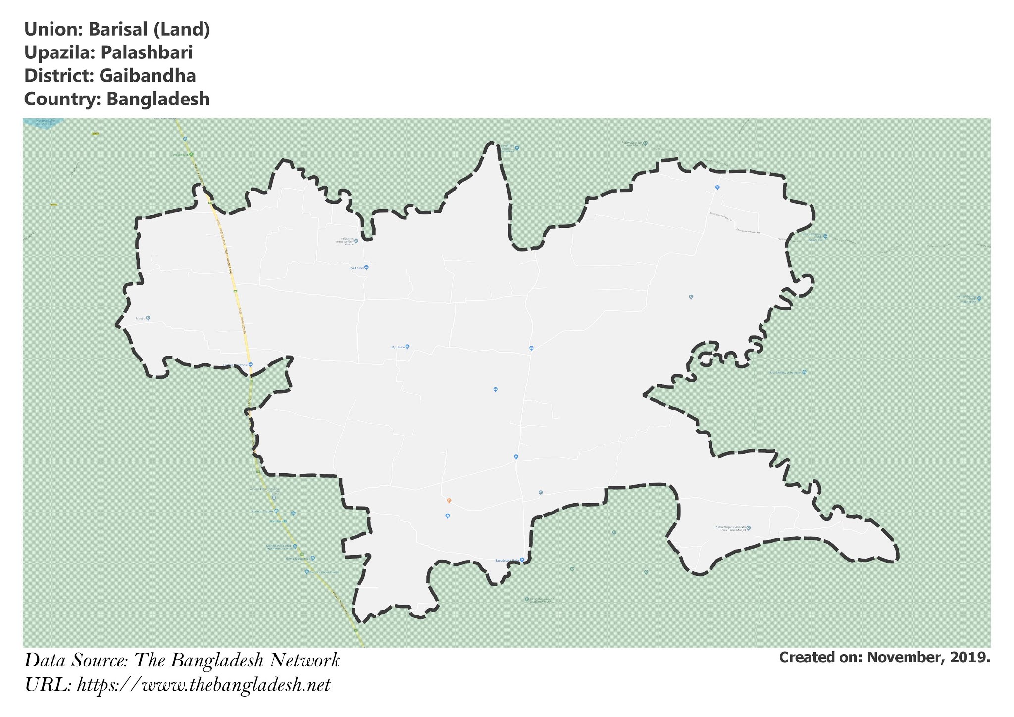 Map of Barisal of Palashbari Upazila Map of Barisal of Gaibandha, Bangladesh.