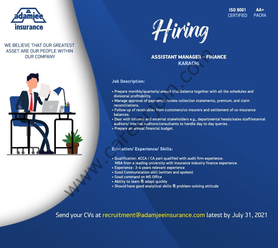 Adamjee Insurance Company Ltd Jobs July 2021