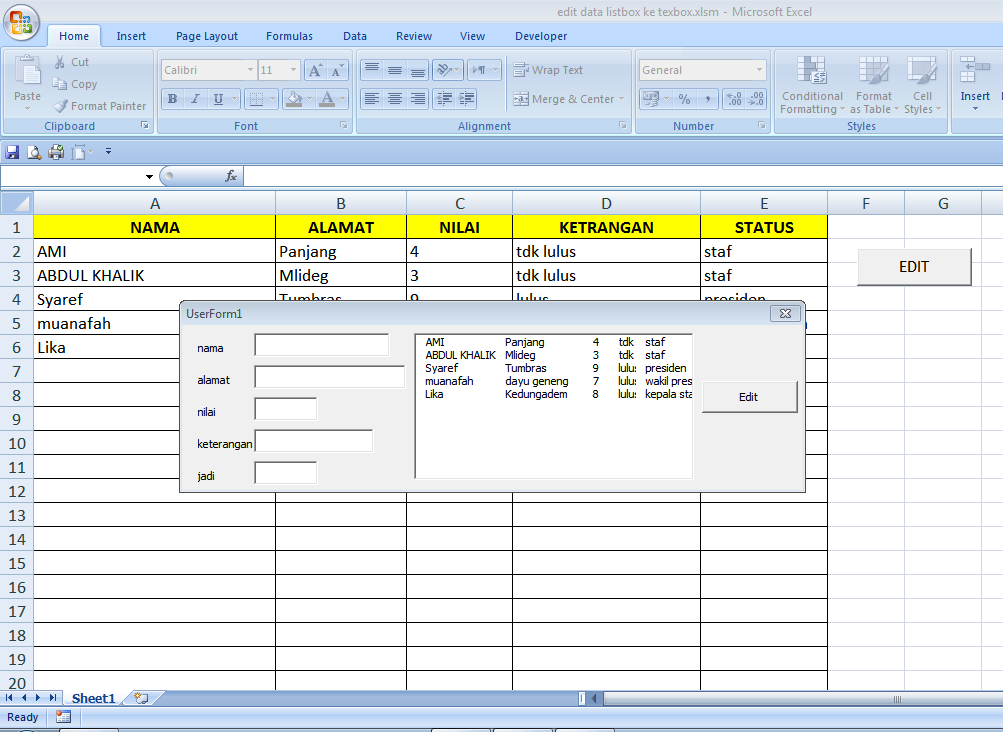 Cara Edit Data Pada Excel Menggunakan User Form Excel