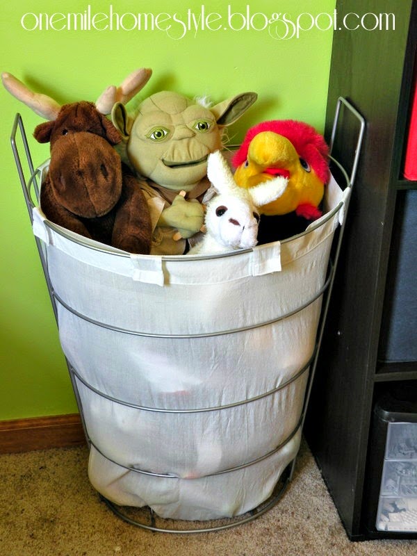Hamper storage for stuffed animals - kids room organization