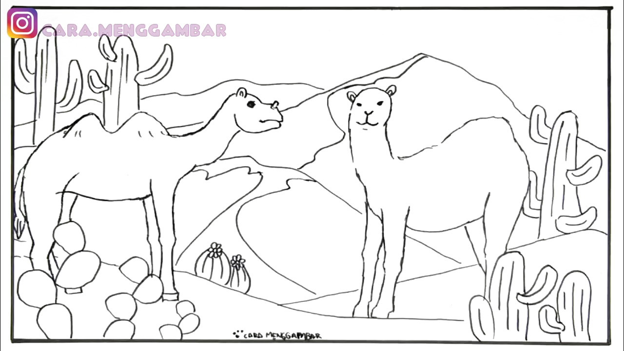 Cara Menggambar Tema PEMANDANGAN PADANG GURUN PASIR - UNTA