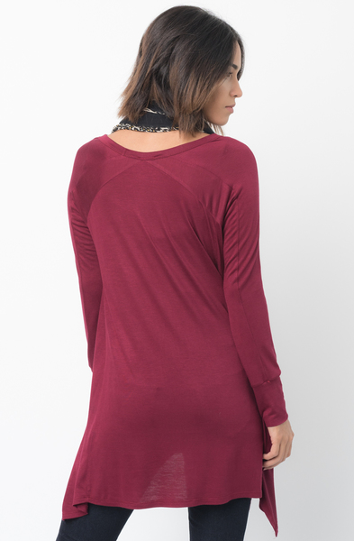 Shop for Burgundy V-Neck Asymmetrical Swing Tunic long sleeve on caralase.com