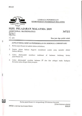 Soalan Sebenar Matematik Tambahan Sijil Pelajaran Malaysia (SPM) 2019