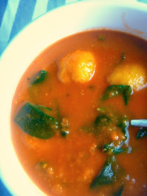 3 Ingredient Tomato Gnocchi Soup: a steamy hot bowl of delicious tomato soup loaded with plump gnocchi and a dash of spinach with only 3 ingredients! - Slide of Southern