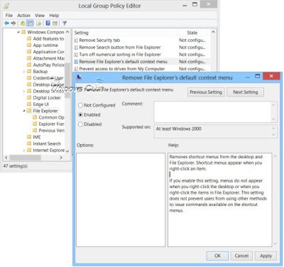 abilitare o disabilitare i menu contestuali del tasto destro in Windows Explorer