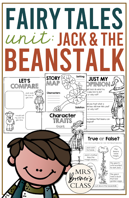 Jack and the Beanstalk Fairy Tales activities unit with Common Core literacy companion activities for First Grade and Second Grade