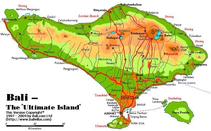 MAP OF BALI--THE FABLED ISLAND OF THE GODS