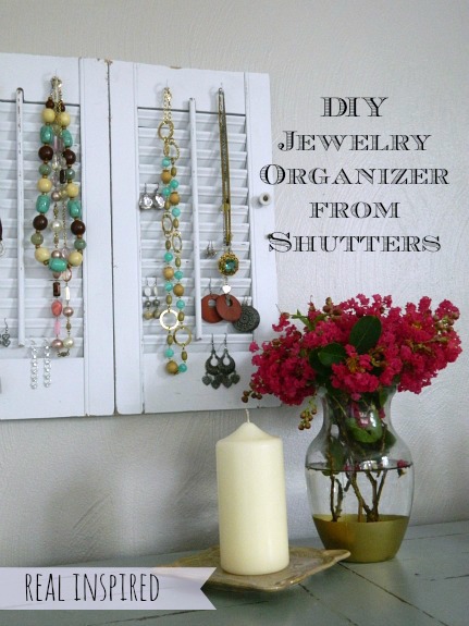 A tutorial for a DIY jewelry organizer made from old shutters!