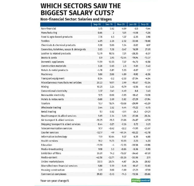 Which sector saw the Biggest Salary Cuts