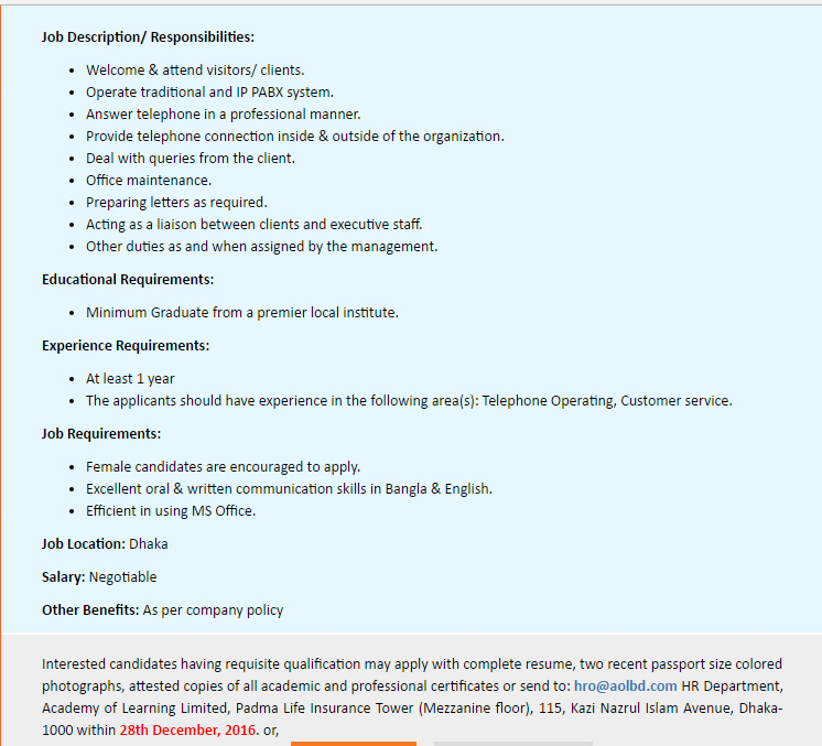 academy of learning limited customer service officer job customer service requirements