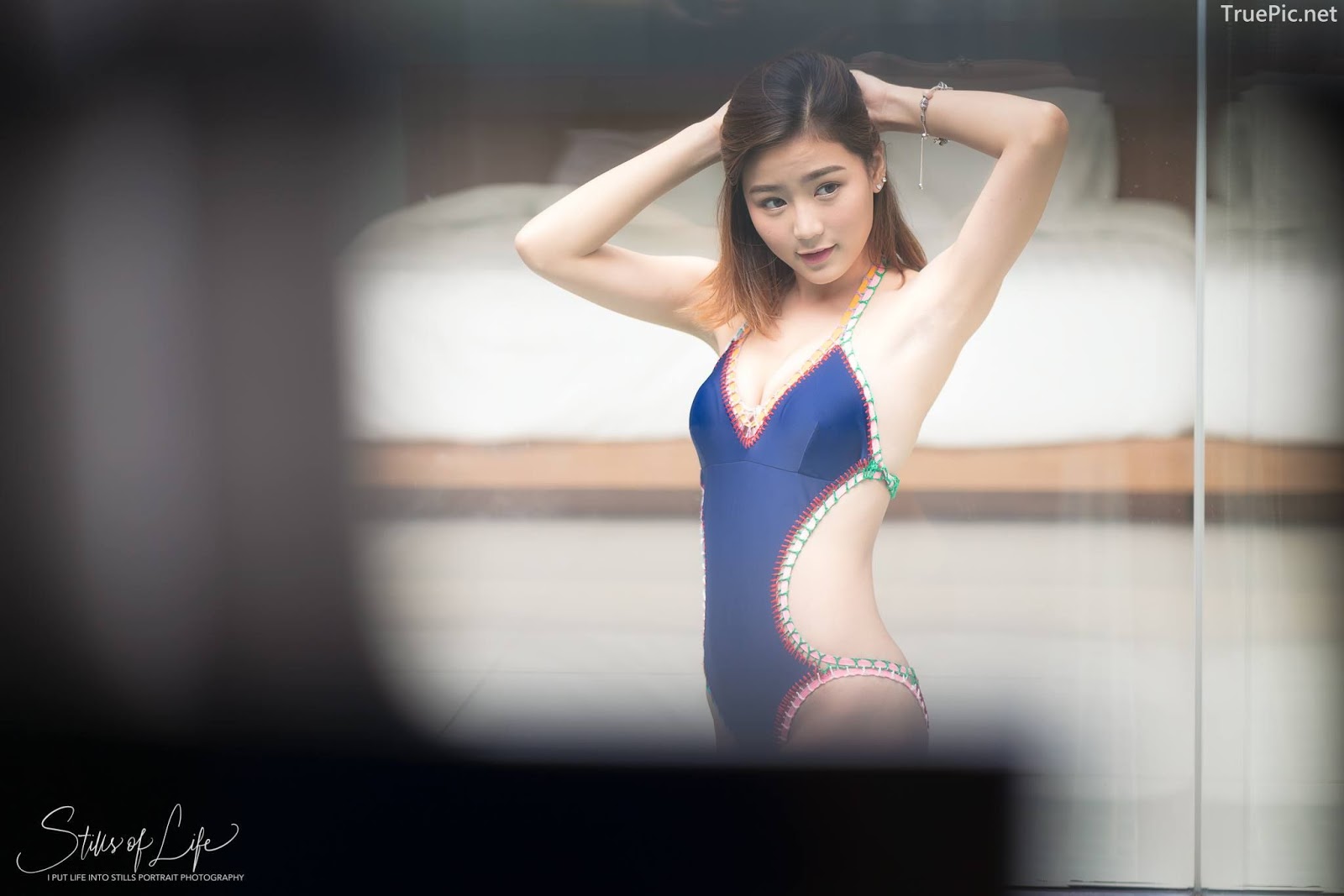 Thailand model - Pattaravadee Boonmeesup - Earn Blue Swimsuit