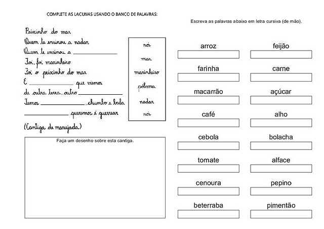 Diversas atividades com letra cursiva