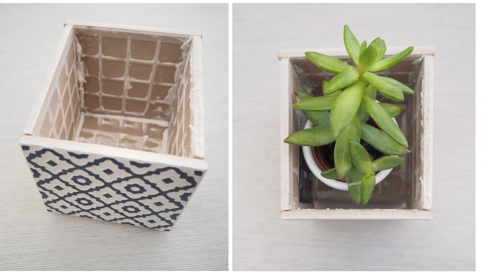 Weekend MiniMakes DIY plant pot from tile samples Dove Cottage