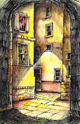 watercolor night scene monday lonely quiet brought walk way