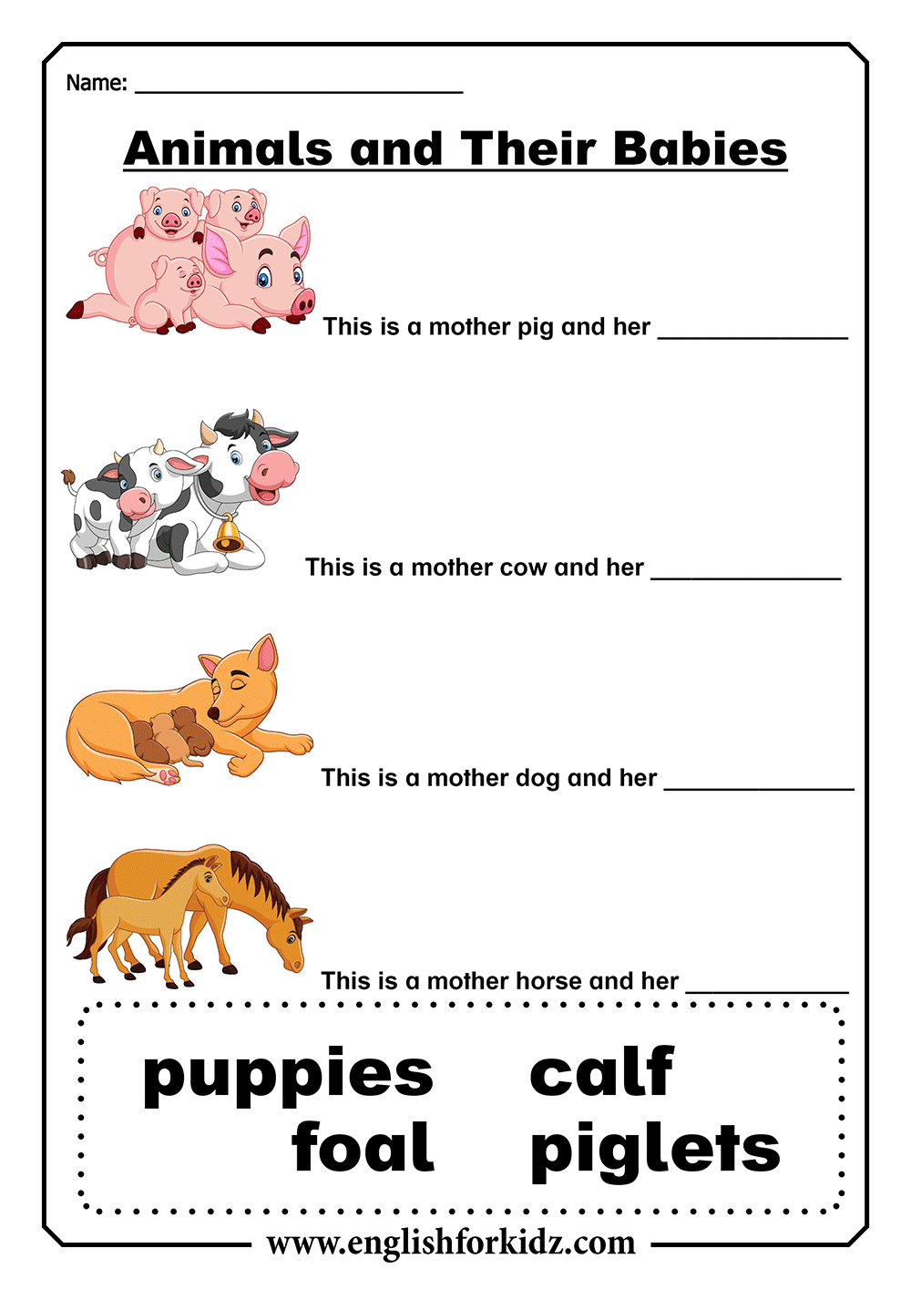 Animal Babies Worksheets