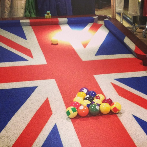 union jack, pool table, 