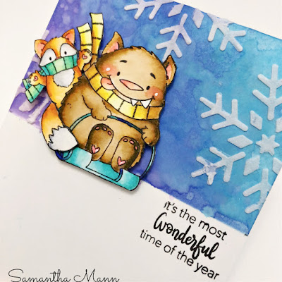 The Most Wonderful Time of the Year Card by Samantha Mann, Get Cracking on Chrsitmas, Evelin T Designs, Christmas, Cards, Card Making, #evelintdesigns #christmascard #christmas #getcrackingonchristmas #distressinks #watercolor