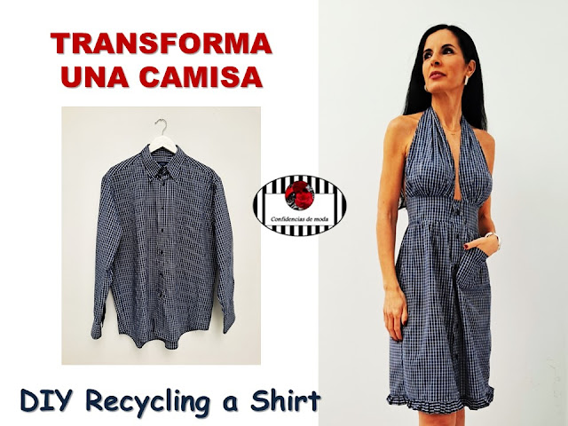 DIY Recycling a Shirt |Transforma una camisa| Reform Old Your Clothes| |Refashion Men's Shirt into dress|